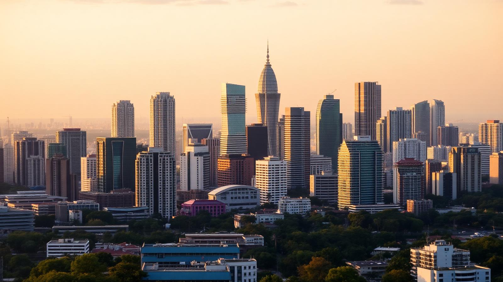 Bangkok skyline of condominium towers at golden hour